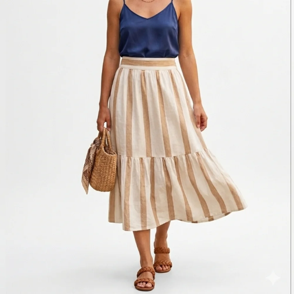 Madewell Beige and White Striped A-Line Skirt - Picture 1 of 8